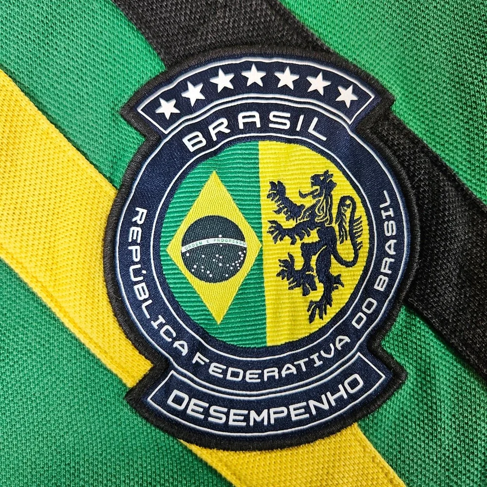 Polo Ralph Lauren Polo Shirt Mens L Green Brazil #5 Custom Slim Fit Logo Sash